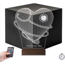 Luvivia Doktor Hediye Kalp Cerrah Steteskop Kişiye Özel Metal Saatli 3D Lamba - Masa Gece Lambası