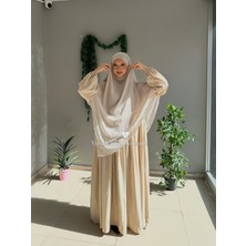 Yüsra Collection Tesettür Ayrobin Elbise ve Uzun Boy 3 Katlı Sufle 2'li Takım
