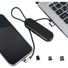 Svoria Store PM-25906 Siyah 3in1 (Type C- Lightning- Micro Usb) Manyetik Uç Taşınabilir Şarj Kablosu