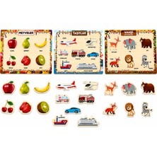 Maketçiniz 3 Adet Ahşap+Eva Eğitici Bul Tak Montessori Zeka ve Motor Beceri Geliştirici Oyuncak