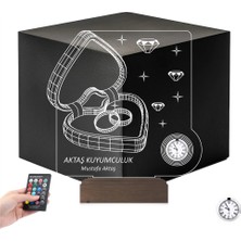 Luvivia Kalp Kuyumcu Alyans Sevgili Hediye Kişiye Özel Metal Saatli 3D Lamba - Masa Gece Lambası