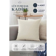 Nisahometeks 4 Adet Krem Yumuşak Dokulu Kadife Salon Kırlent Kılıfı & Yastık Kılıfı 45 x 45 cm (Fermuarlı )