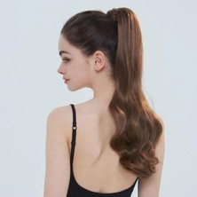 St. Morritz Koyu Kumral At Kuyruğu Çıt Çıt Saç - Isıya Dayanıklı Doğal Görünümlü Dalgalı Postiş Saç Ponytail