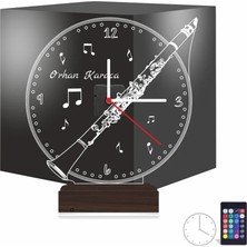 Luvivia Klarnet Enstrüman Müzik Nota Kişiye Özel Saatli 3D Lamba - Masa Gece Lambası