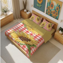 Luvis Store Sunny Gingham - Ayçiçeği Desenli Çift Kişilik Hibrit Nevresim Takımı - Çarşaflı