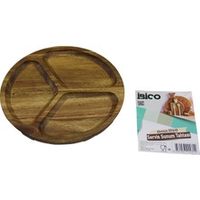 Renas Store Akasya Yuvarlak 3 Bölmeli  Ahşap Servis Sunum Tepsi - Tahtası  20 x 1.4cm BX40