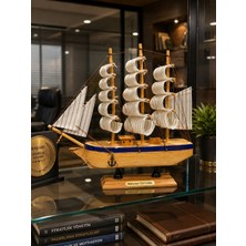 Home Dekor Hediye Isime Kişiye Özel Dekoratif Premium Ahşap El Yapımı Yelkenli Gemi Maketi 24 x 24CM Biblo Hediye 529E