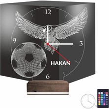 Luvivia Kara Kartal Futbol Topu Taraftar Kişiye Özel Saatli 3D Lamba - Masa Gece Lambası