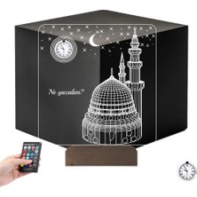 Luvivia Cami Tasarımlı Kişiye Özel Metal Saatli 3D Lamba - Masa Gece Lambası