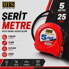 Bts Şerit Metre 5 Metre x 25 mm Profesyonel Ölçü Bandı Kilitlemeli Dayanıklı Gövde Hassas Ölçüm Mezura