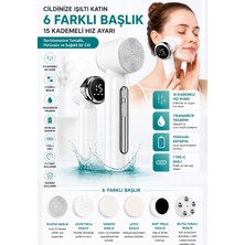 Merwish Şarjlı Yüz Temizleme ve Cilt Bakım Cihazı 6 Farklı Başlıklı 15 Kademeli Hız Ayarlı Dijital Ekranlı Type-C Şarjlı