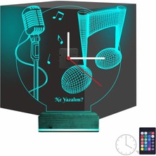 Luvivia Müzik Nota Mikrofon Kişiye Özel Saatli 3D Lamba - Masa Gece Lambası