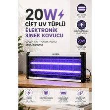 Merwish 20W Çift Uv Tüplü Elektronik Sinek Kovucu Auhma Elektrikli Izgaralı, Çıkarılabilir Hazneli, Zincir Askılı Duvara Asılabilir