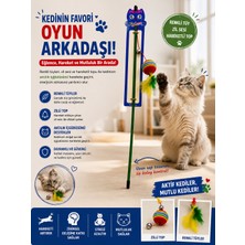 Mianna Kedi Oltası Oyuncağı Renkli Tüylü ve Zilli Toplu – Interaktif Av Oyunu, Eğlenceli Kedi Oyuncağı