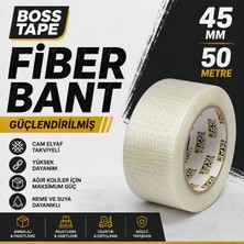 Boss Tape Şeffaf Fiber Bant 45 mm x 50 Metre Güçlendirilmiş Cam Elyaf Takviyeli Ambalaj ve Koli Bandı