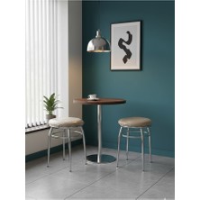 Dzgn Home 2'li Tabure Krom Ayaklı Kumaş Kaplama - Krem