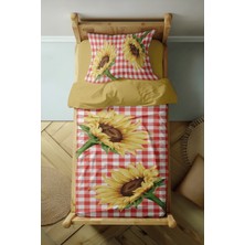 Luvis Store Sunny Gingham - Ayçiçeği Desenli Tek Kişilik Hibrit Nevresim Takımı - Çarşafsız
