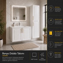 Trakya Banyo Banyo Dolabı Seti 80'lık Membran Alt Dolap Membran Boy Dolap Seramik Lavabo LED Aydınlatmalı Ayna