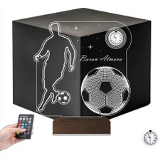 Luvivia Futbolcu Hediye Ronaldo Taraftar Futbol Topu Kişiye Özel Metal Saatli 3D Lamba - Masa Gece Lambası