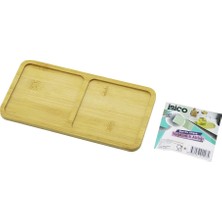 Renas Store Dikdörtgen 2 Bölmeli Ahşap Bambu Yağdanlık Altlık Mini Tepsi 12 x 23.4 x 0.8cm BX40