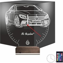 Luvivia Mercedes Araba Kişiye Özel Saatli 3D Lamba - Masa Gece Lambası