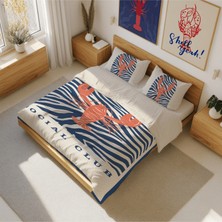Luvis Store Mediterranean Social Club - Istakoz Desenli Çift Kişilik Hibrit Nevresim Takımı - Çarşafsız