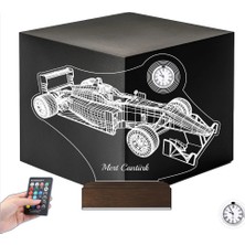 Luvivia Formula 1 F1 Yarış Arabası Kişiye Özel Metal Saatli 3D Lamba - Masa Gece Lambası