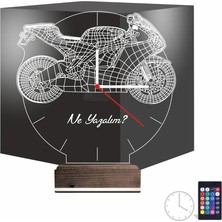 Luvivia Motorsiklet Motor V1 Kişiye Özel Saatli 3D Lamba - Masa Gece Lambası