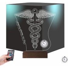 Luvivia Doktor Hediye Tıp Logo Tasarım Kişiye Özel Metal Saatli 3D Lamba - Masa Gece Lambası