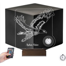 Luvivia Kara Kartal Futbol Taraftar Hediye Kişiye Özel Metal Saatli 3D Lamba - Masa Gece Lambası