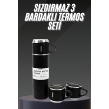 Termos Seti Paslanmaz Çelik 3 Bardaklı Vakumlu Termos Set 500 ml 12 Saate Kadar Isı Koruma - Lisinya