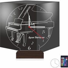 Luvivia Piyano Kişiye Özel Saatli 3D Lamba - Masa Gece Lambası