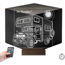 Luvivia Karavan Kamp Kamping Outdoor Tasarım Kişiye Özel Metal Saatli 3D Lamba - Masa Gece Lambası