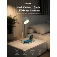 Nusrat Bilişim S-Link SL-CW21 Yeşil Ayarlanabilir LED Işıklı Masa Lambası 15W Hızlı Şarj ve Dijital Çalar Saat