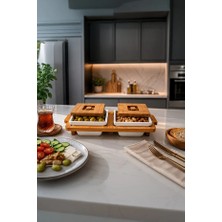 iselahome Nuvessa Porselen Kahvaltılık ve Çerezlik Seti 2'li Bambu Standlı Kapaklı Sunumluk