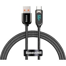 Kazan Hobi Baseus Display Hızlı Şarj Kablosu USB To Type-C 66W, 1m, Siyah