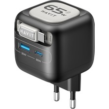 Havit UC253 65W Gan Hızlı Şarj Adaptörü Geri Çekilebilir Kablolu Pd Type-C - Gri Yeşil