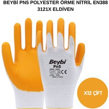 Beybi Arge Toptan Pn5 Polyester Örme Nitril Eldiven 12 Adet No 9 L