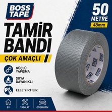 Boss Tape Çok Amaçlı Tamir Bandı 48 mm x 50 Metre Gri Güçlü Yapışkanlı Bezli Duct Tape Suya Dayanıklı