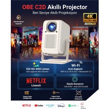 OBE C2D 550 ANSI Lümen 4K Destekli Netflix Sertifikalı 180 Derece Dönebilen Otomatik Odaklı Akıllı Projeksiyon Cihazı