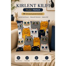 Pamuk Kedi Desenli - Yumuşacık Kırlent Kılıfı