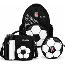 Beşiktaş 3D Futbol Topu Baskılı 3'lü Okul Seti - Okul Çantası, Beslenme Çantası ve Kalem Çantası