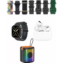 Bezos Karler Bass K28 Kombo 7 Adet Kordon Akıllı Saat Airpods Kulaklık Kablosuz Hoparlör Set - Siyah
