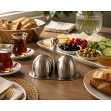YDGR 2’li Metal Tuzluk Biberlik Seti – Taşıma Standlı Baharatlık