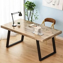 Bezos Ahşap Masif Ağaç Doğal Çalışma Masası Demir Iskelet Ofis Masası 70 x 150