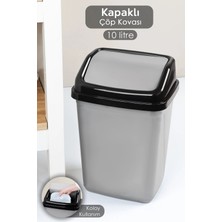 St. Morritz 10 Litre Kapaklı Plastik Çöp Kovası - Ev Ofis Banyo Mutfak Çöp Kovası Gri