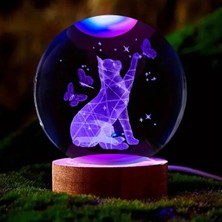 St. Morritz Kişiye Özel Işıklı Ahşap Kaideli Sevimli Kedi Temalı Cam Küre 8*6cm