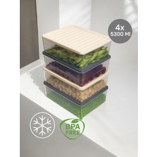 St. Morritz 4'lü Set Renkli Derin 5300 ml Buzdolabı Düzenleyici Buzluk ve Mikrodalga Saklama Kabı 4X5300