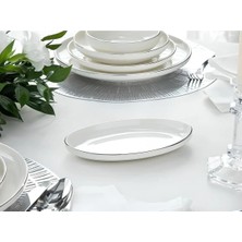 St. Morritz Modern Gümüş Silver 2li 20 cm Krem Küçük Boy Porselen Kayık Servis Tabağı Seti