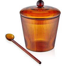 St. Morritz Striped Cam Kaşıklı Şekerlik Amber 10X12 cm